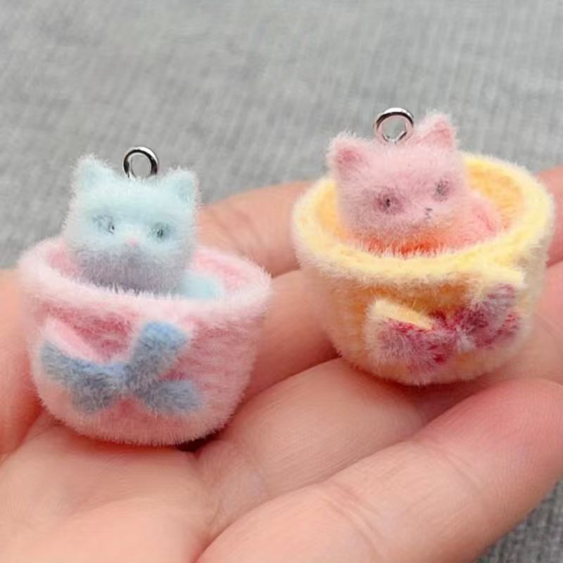 4pcs 3D plush resin cat pendan - Jewelry Making For Birthday Party ulasan dan harga