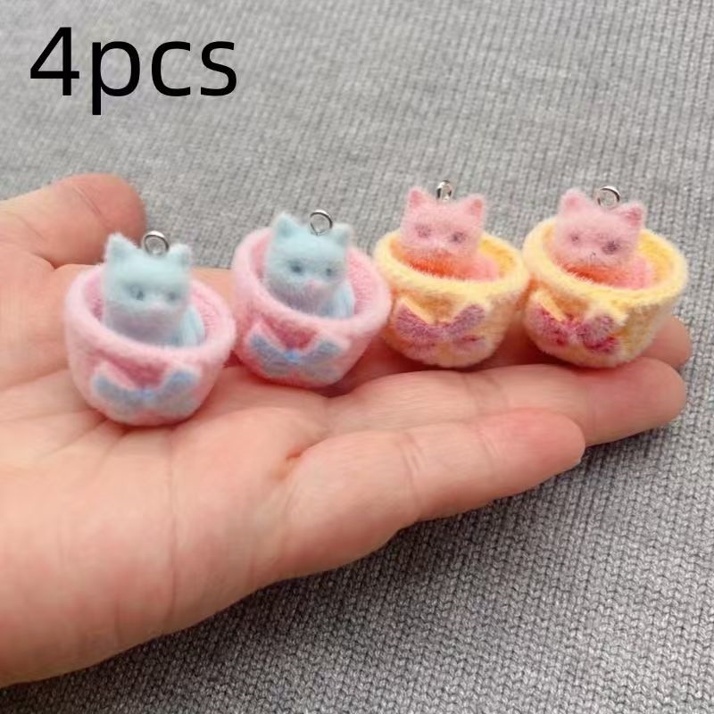 4pcs 3D plush resin cat pendan - Jewelry Making For Birthday Party ulasan dan harga