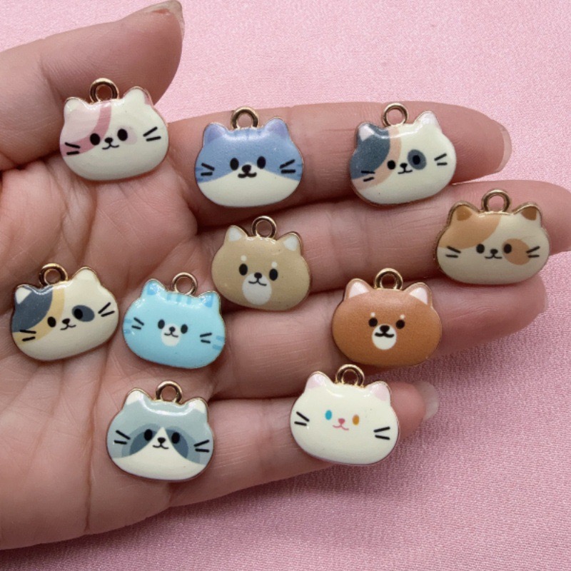12pcs Printed Cat Head Alloy D - Jewelry Making For Birthday Party ulasan dan harga